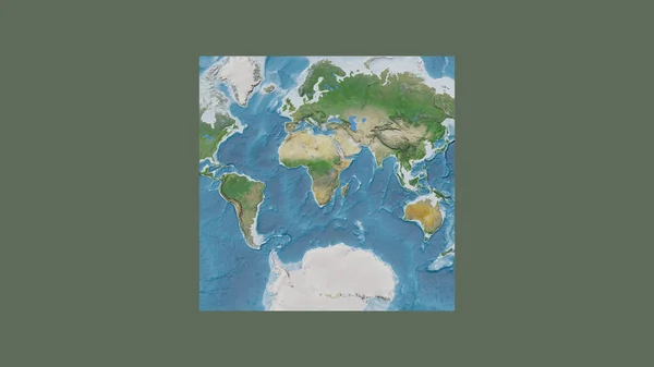 世界大比例尺地图的正方形框架 呈倾斜的范德格林登投影 以赞比亚领土为中心 卫星图像 — 图库照片