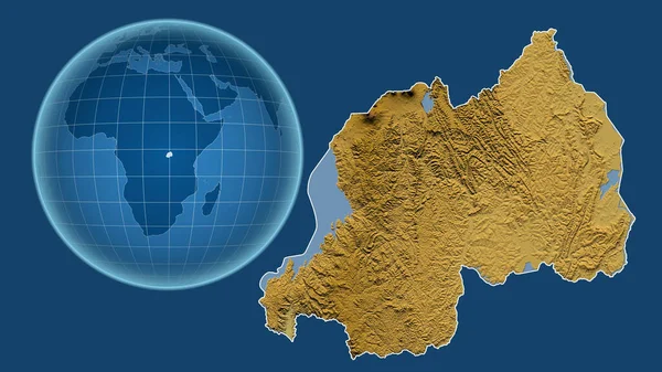 Ruanda Globus Mit Der Form Des Landes Gegen Gezoomte Landkarte — Stockfoto