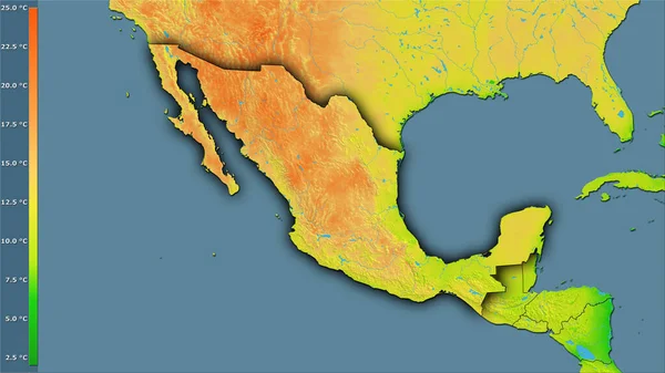 Среднее Дневное Изменение Температуры Районе Мексики Стереографической Проекции Легендой Сырой — стоковое фото