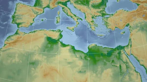 Tunisko Sousedství Vzdálená Perspektiva Bez Obrysu Barevná Fyzická Mapa — Stock fotografie