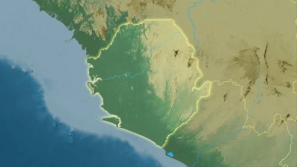 Zone Sierra Leone Sur Carte Topographique Relief Dans Projection Stéréographique — Photo