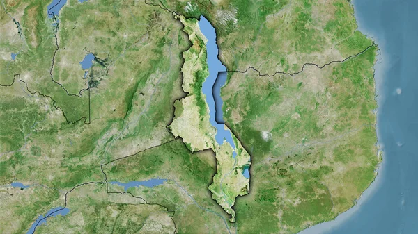 Територія Малаві Супутниковій Мапі Стереографічній Проекції Сира Композиція Растрових Шарів — стокове фото