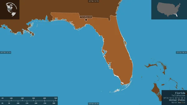Florida Estado Estados Unidos Sólidos Modelados Con Lagos Ríos Forma — Foto de Stock