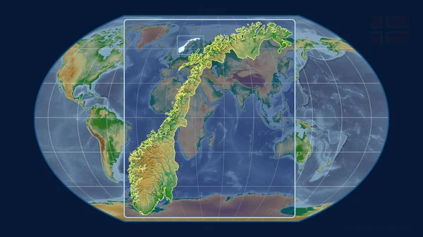 Увеличенный Вид Норвегию Перспективными Линиями Против Глобальной Карты Каврайской Проекции — стоковое фото