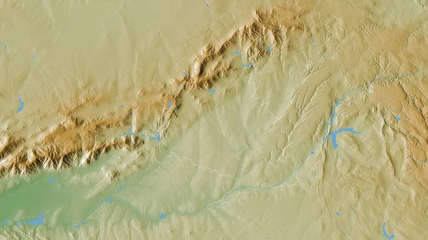 Comunidad de Madrid, autonomous community of Spain. Colored shader data with lakes and rivers. Shape outlined against its country area. 3D rendering