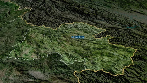Houaphan Provincia Laos Zoomed Destacó Con Capital Imágenes Satélite Renderizado — Foto de Stock