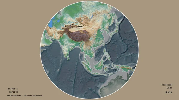 Laosz Területe Kontinensét Körülvevő Körben Összpontosult Kiszáradt Háttérben Fővárosi Georeferenciák — Stock Fotó