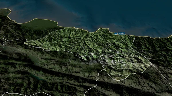 Ordu トルコの州が拡大し 首都で強調表示されました 衛星画像 3Dレンダリング — ストック写真