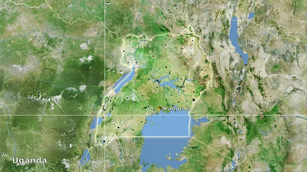 Uganda Area Sul Satellite Mappa Nella Proiezione Stereografica Composizione Principale — Foto Stock