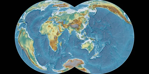 마우러 글로브랄 투영의 지도는 중심으로 지형학적 Topographic Relief Map 래스터에 — 스톡 사진