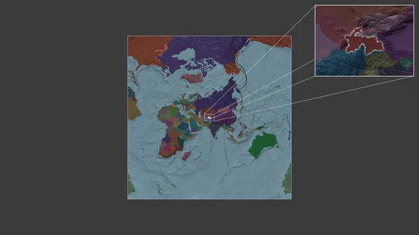 世界の大規模な地図から抽出されたタジキスタンの拡大拡大された地域で フレームの隅を結ぶ主要な線で構成されています 行政庁のカラーマップ — ストック写真