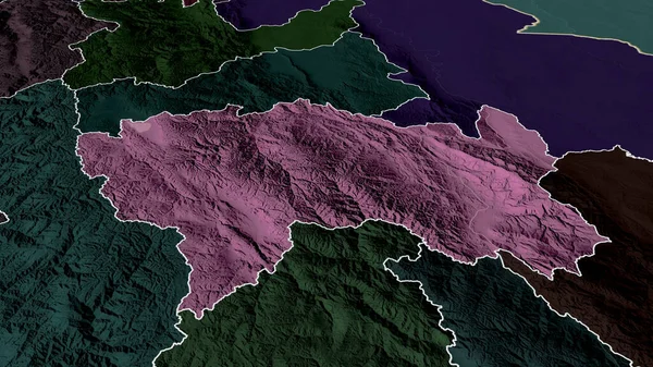 Junin Região Peru Ampliou Destacou Mapa Colorido Esburacado Divisão Administrativa — Fotografia de Stock
