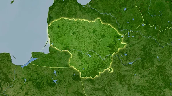 Litouwen Satellietkaart Stereografische Projectie Ruwe Samenstelling Van Rasterlagen Met Lichtgloeiende — Stockfoto