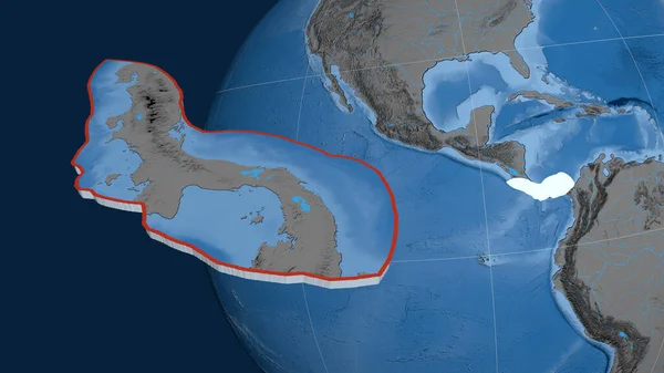 Plaque Tectonique Panama Extrudé Présenté Contre Globe Topographie Bathymétrie Carte — Photo