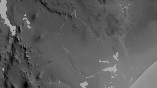 Wajir Condado Kenia Mapa Escala Grises Con Lagos Ríos Forma — Foto de Stock