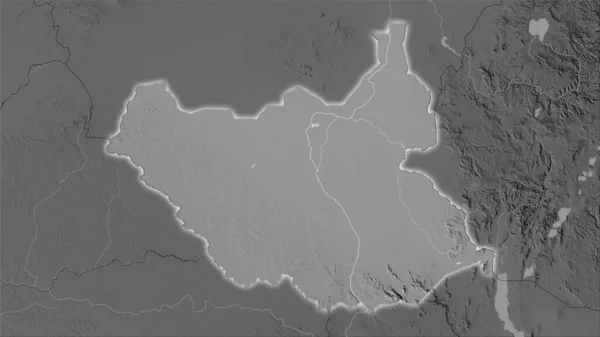 South Sudan Area Grayscale Elevation Map Stereographic Projection Raw Composition — Stock Photo, Image