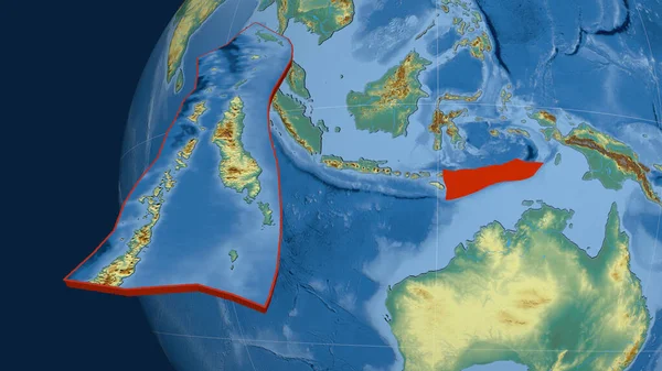 Plaque Tectonique Timor Extrudée Présentée Contre Globe Carte Topographique Relief — Photo