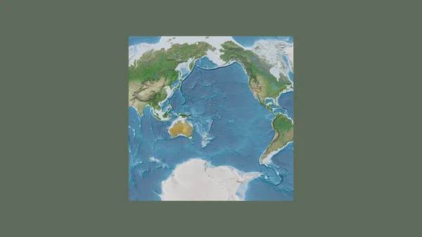 大比例尺世界地图的正方形框架 呈倾斜的范德格林登投影 以瓦利斯领土为中心 卫星图像 — 图库照片