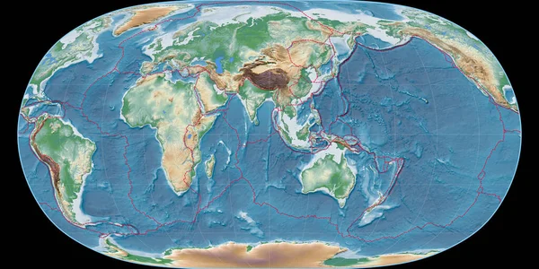 Světová Mapa Projekci Natural Earth Soustředila Východní Délky Barevné Stínítko — Stock fotografie