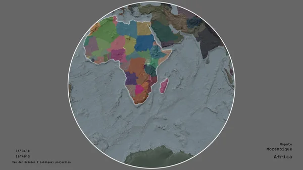 Территория Мозамбика Сосредоточена Круге Окружающем Континент Ненасыщенном Фоне Приведены Основные — стоковое фото
