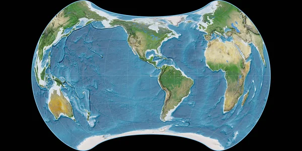 Mapa Del Mundo Proyección Strebe Equal Área Centrada Longitud Oeste — Foto de Stock