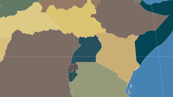 Уганда Окрестности Далекая Косыя Перспектива Контура Цветная Карта Административных Единиц — стоковое фото