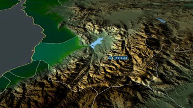 Trujillo - Venezuela eyaleti büyümüş ve sermaye ile işaretlenmiş. Ana fiziksel manzara özellikleri. 3B görüntüleme
