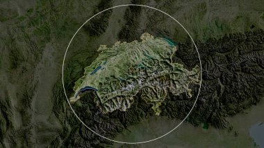 İsviçre yakınlaştı ve daire içine alındı. Uydu görüntüleri. 3B görüntüleme
