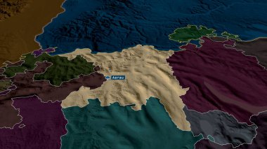 Aargau - İsviçre kantonu büyümüş ve sermaye ile işaretlenmiş. İdari bölümün renkli ve çarpık haritası. 3B görüntüleme