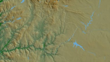 Braganca, Portekiz bölgesi. Gölleri ve nehirleri olan renkli gölge verileri. Ülke alanına göre şekillendirilmiş. 3B görüntüleme