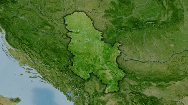 Sırbistan 'ın stereografik projeksiyondaki B uydusu haritasında yer alan alanı - koyu renkli çizgili raster tabakalarının ham bileşimi