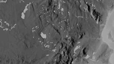 Dodoma, Tanzanya bölgesi. Gölleri ve nehirleri olan gri tonlu bir harita. Ülke alanına göre şekillendirilmiş. 3B görüntüleme