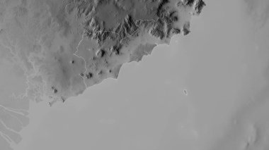 Binh Thun, Vietnam vilayeti. Gölleri ve nehirleri olan gri tonlu bir harita. Ülke alanına göre şekillendirilmiş. 3B görüntüleme