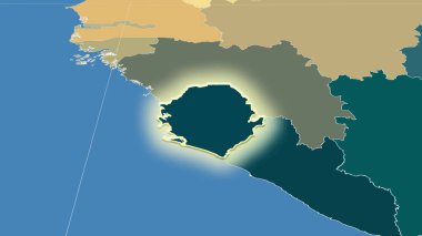 Sierra Leone ve mahallesi. Uzak eğimli perspektif - şekil parlıyordu. idari bölümlerin renk haritası
