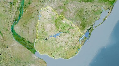 Uydudaki Uruguay alanı stereografik projeksiyondaki bir harita - ışık saçan ana hatlı raster tabakalarının ham bileşimi