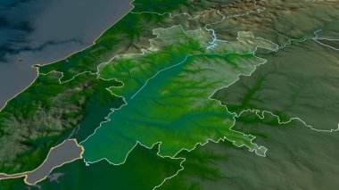 Santarem - Portekiz bölgesi yakınlaştırıldı ve altı çizildi. Ana fiziksel manzara özellikleri. 3B görüntüleme
