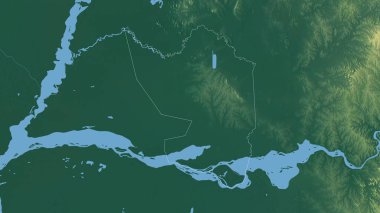 Misiones, Paraguay Departmanı. Göller ve nehirlerle renkli rahatlama. Ülke alanına göre şekillendirilmiş. 3B görüntüleme