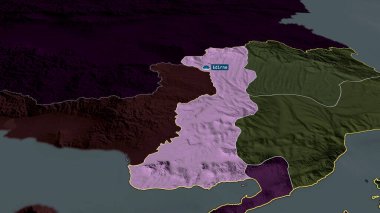 Edirne - Türkiye 'nin başkenti yakınlaştırıldı ve sermaye ile vurgulandı. İdari bölümün renkli ve çarpık haritası. 3B görüntüleme