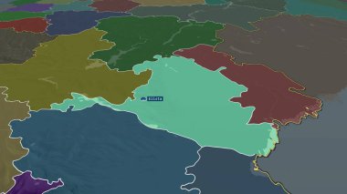 Kalmyk - Rusya Cumhuriyeti büyüyüp sermaye ile vurgulandı. İdari bölümün renkli ve çarpık haritası. 3B görüntüleme