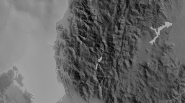 Benguet, Filipinler. Gölleri ve nehirleri olan gri tonlu bir harita. Ülke alanına göre şekillendirilmiş. 3B görüntüleme