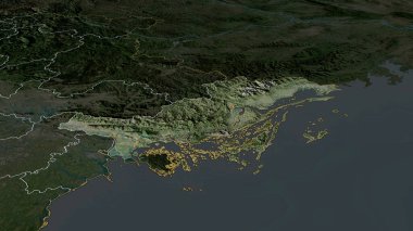 Quang Ninh - Vietnam vilayeti yakınlaştırıldı ve vurgulandı. Uydu görüntüleri. 3B görüntüleme