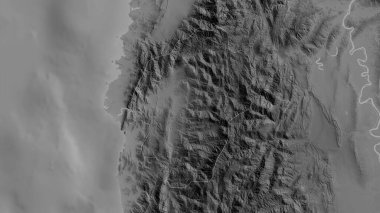 Abra, Filipinler vilayeti. Gölleri ve nehirleri olan gri tonlu bir harita. Ülke alanına göre şekillendirilmiş. 3B görüntüleme