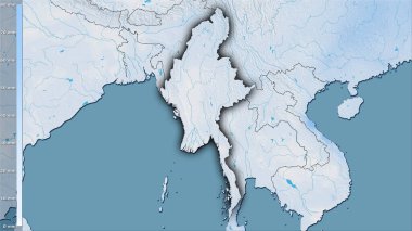 Efsanevi stereografik projeksiyonda Myanmar bölgesindeki en kurak ayın yağışı - koyu parlak dış hatlı raster tabakalarının ham bileşimi