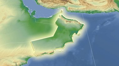 Umman ve mahallesi. Uzak eğimli perspektif - şekil parlıyordu. renk fiziksel haritası