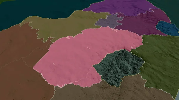 自由州 南アフリカの州が拡大し 強調した 行政区画の色と衝突した地図 3Dレンダリング — ストック写真