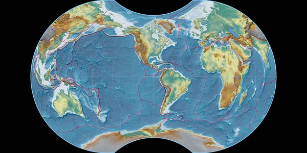 Světová Mapa Maurerově Zjevné Kulové Projekci Středem Západní Délky Topografická — Stock fotografie