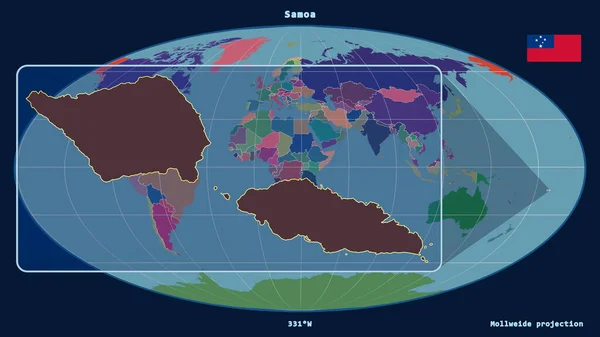 Vergrößerte Ansicht Samoas Mit Perspektivischen Linien Gegen Eine Weltkarte Der — Stockfoto
