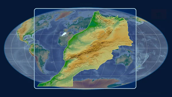 Vista Ampliada Contorno Marroquino Com Linhas Perspectiva Contra Mapa Global — Fotografia de Stock