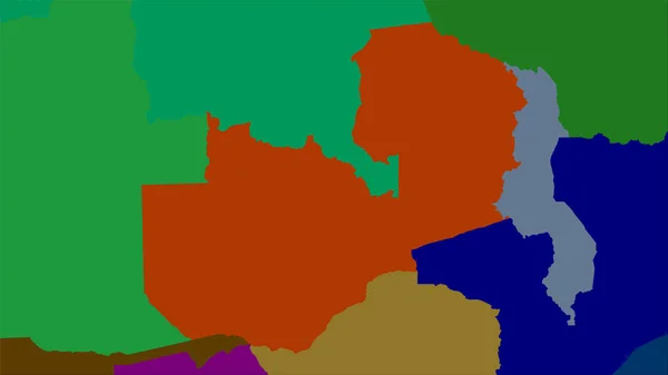 Ζώνη Ζάμπια Στον Χάρτη Διοικητικών Διαιρέσεων Στην Στερεογραφική Προβολή Ακατέργαστη — Φωτογραφία Αρχείου