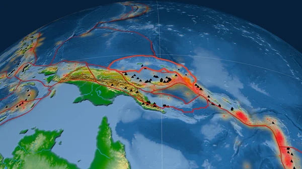 Plaque Tectonique Bismarck Nord Dessinée Sur Globe Carte Physique Couleur — Photo